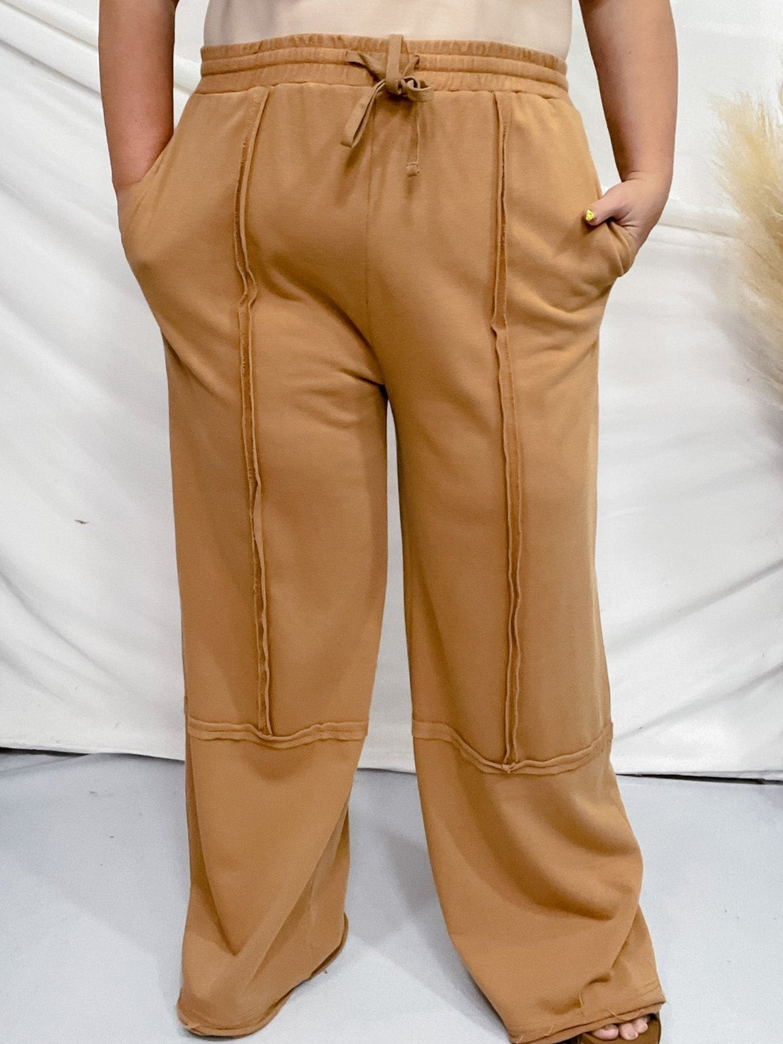 Camel Colored Acid Washed French Terry Sweatpants - Whiskey Skies - ODDI