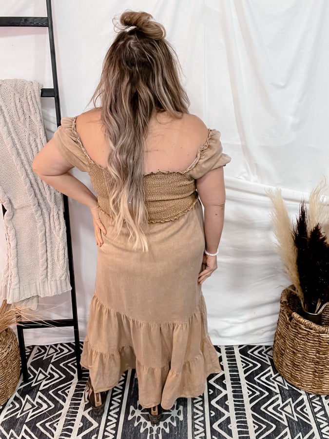 Camel Colored Denim Dress - Whiskey Skies - GEEGEE