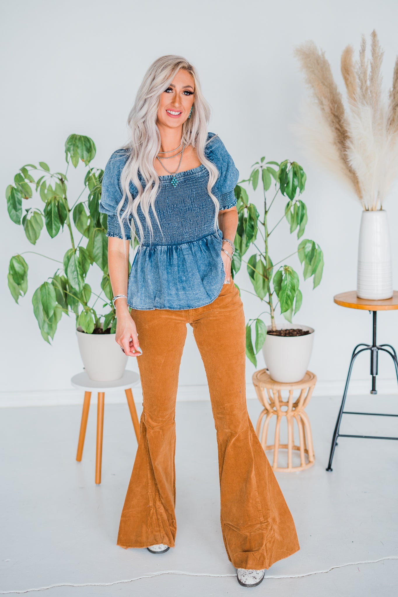 Camel Corduroy Flared Pants - Whiskey Skies - SAINTS & HEARTS