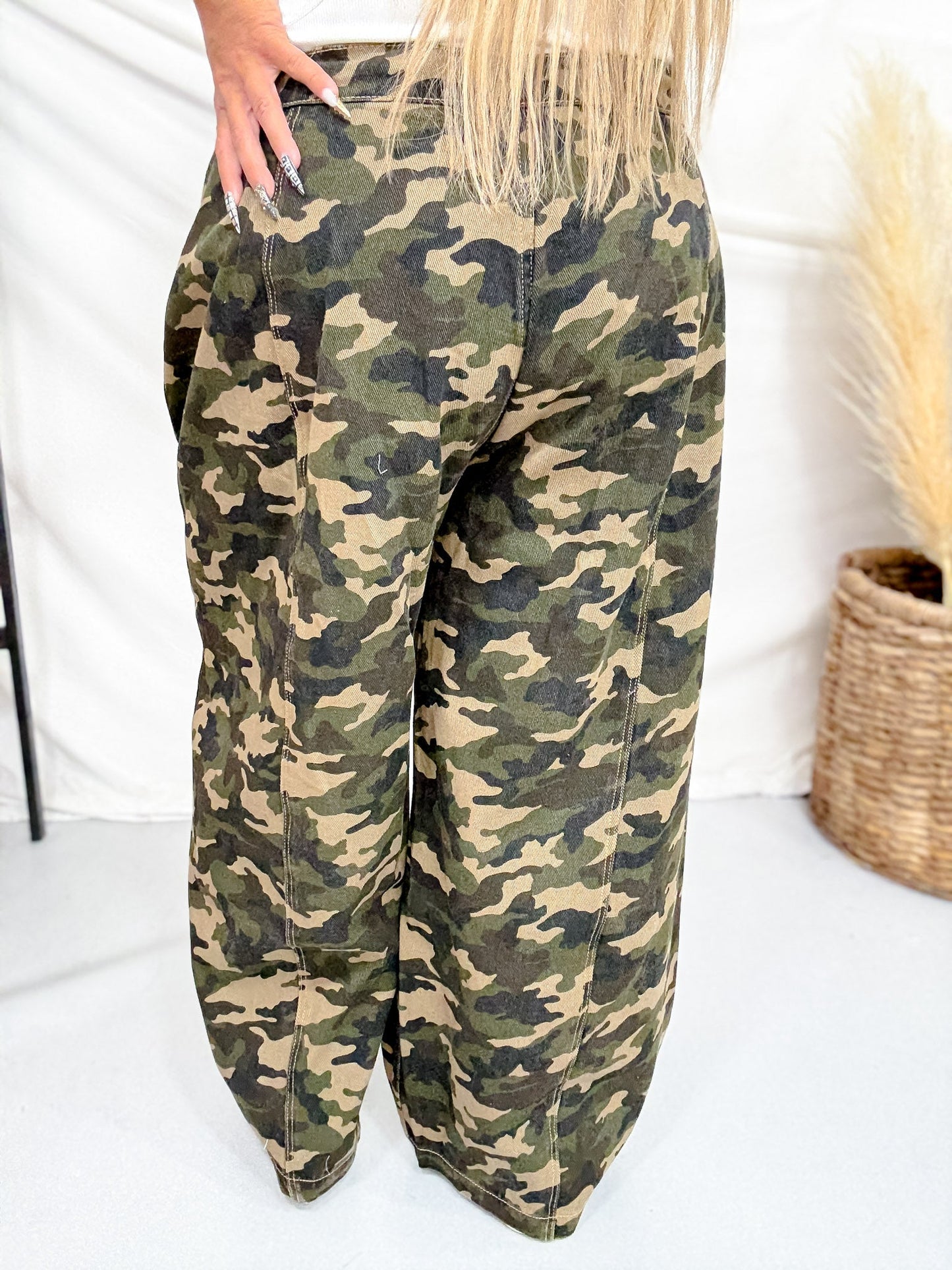 Camo Print High Waist Cropped Pants With Drawstring Waist - Whiskey Skies - BIBI