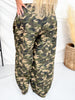 Camo Print High Waist Cropped Pants With Drawstring Waist - Whiskey Skies - BIBI