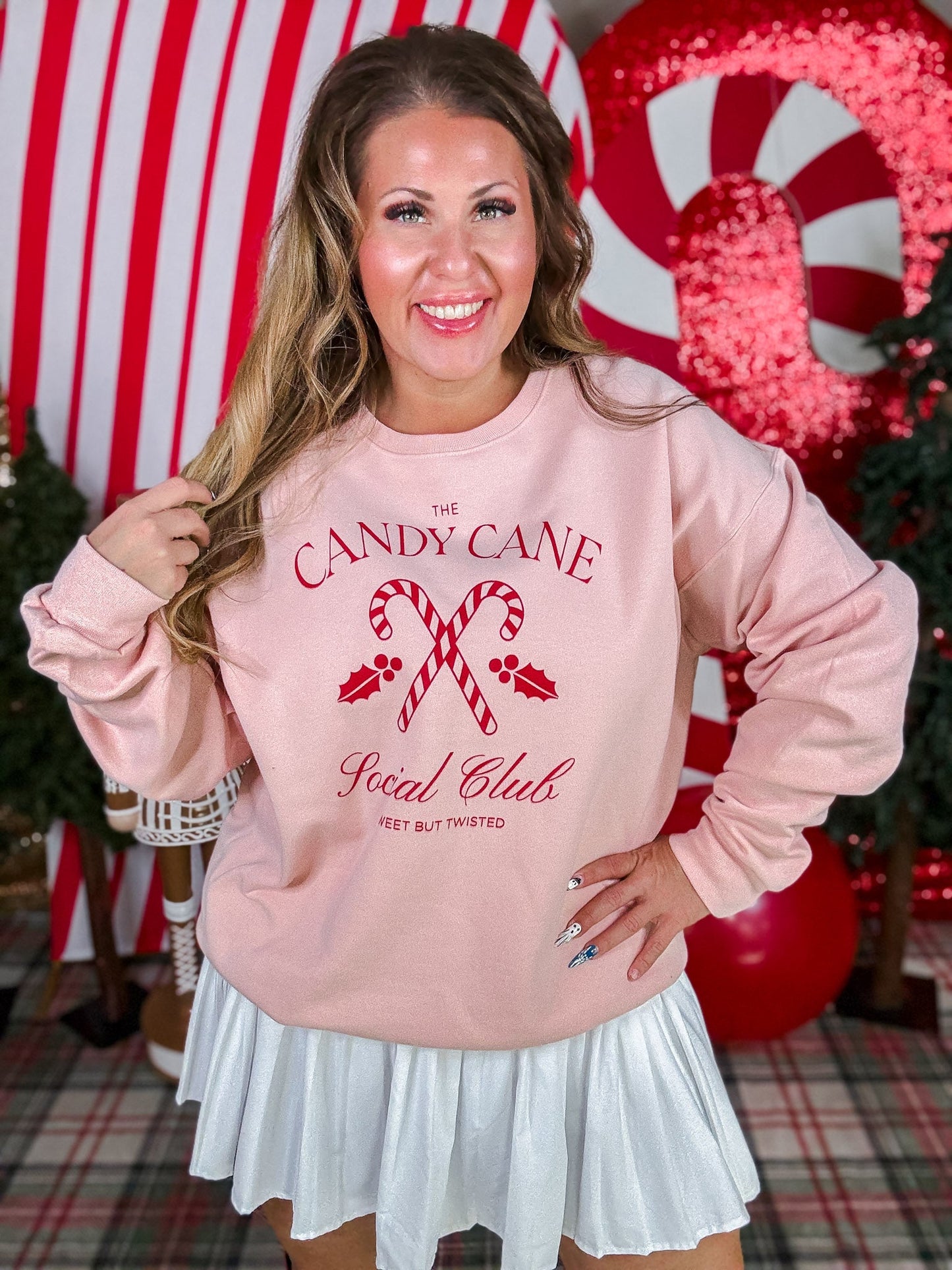 Candy Cane Club Pink Sweatshirt - Whiskey Skies - STATED BRANDS