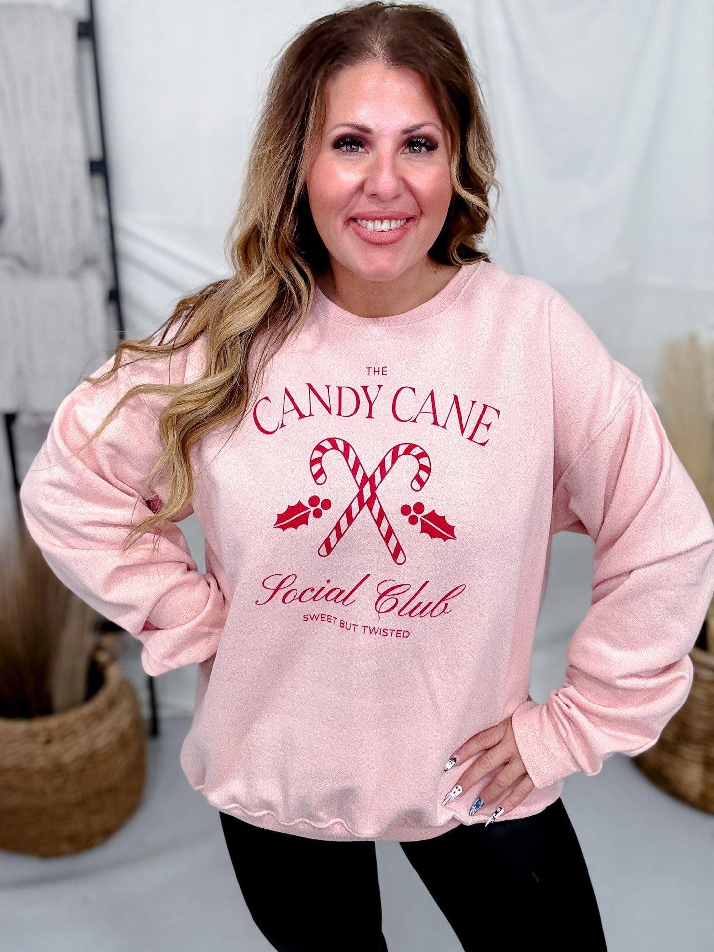 Candy Cane Club Pink Sweatshirt - Whiskey Skies - STATED BRANDS