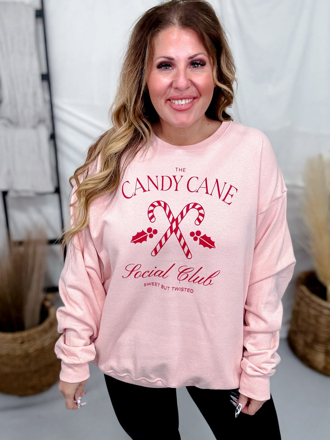 Candy Cane Club Pink Sweatshirt - Whiskey Skies - STATED BRANDS