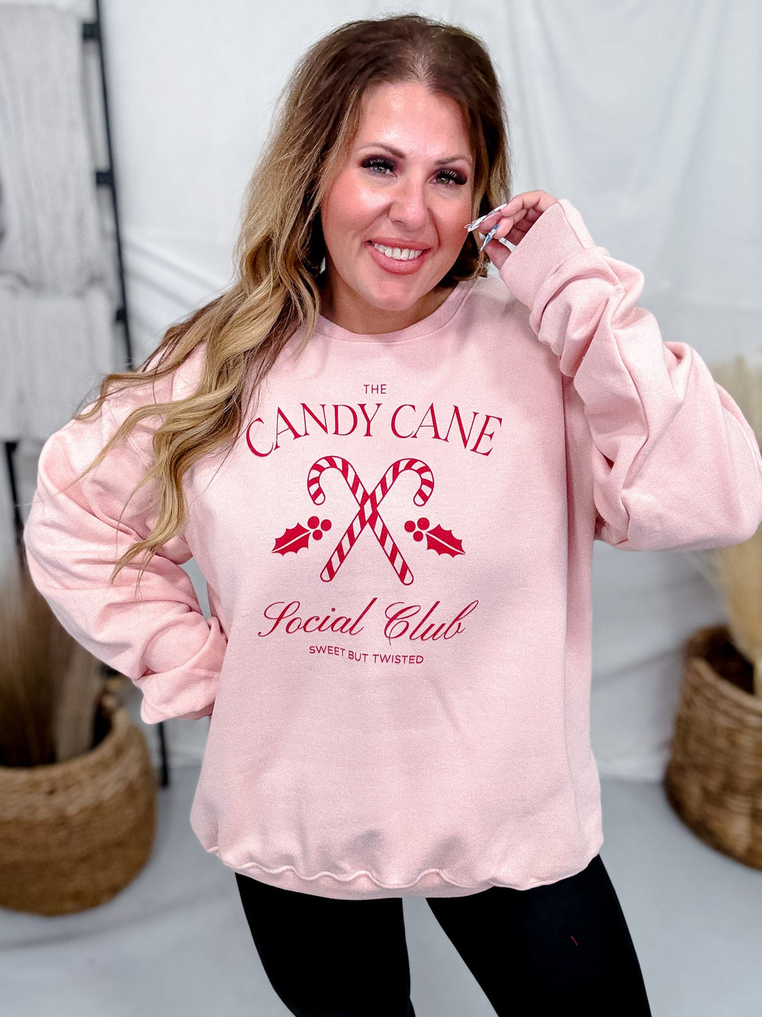 Candy Cane Club Pink Sweatshirt - Whiskey Skies - STATED BRANDS