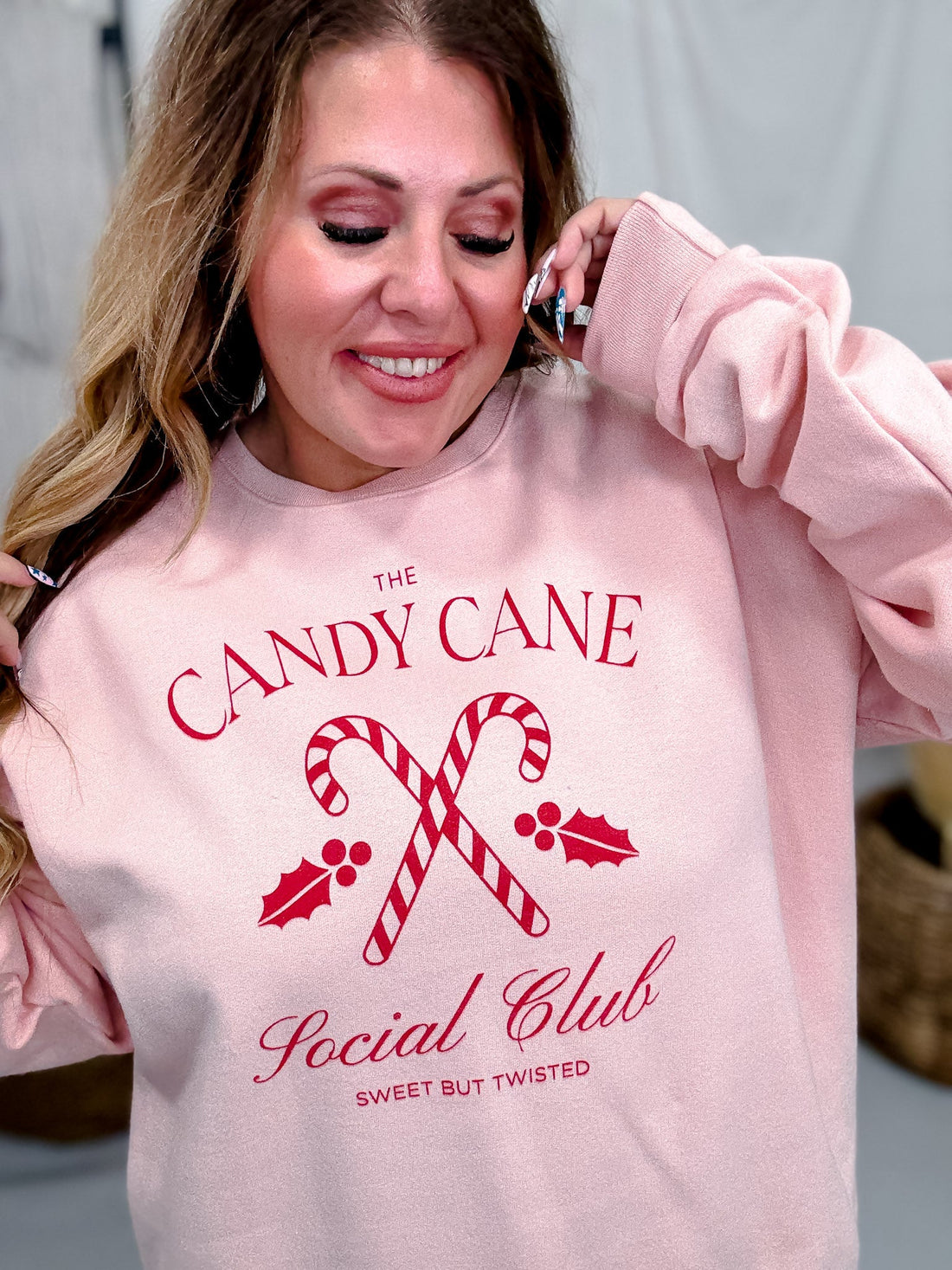 Candy Cane Club Pink Sweatshirt - Whiskey Skies - STATED BRANDS