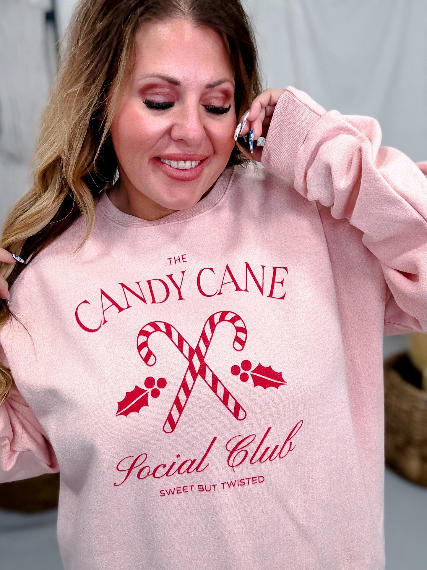 Candy Cane Club Pink Sweatshirt - Whiskey Skies - STATED BRANDS