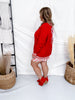 Candy Cane Red Long Sleeve Button Up Cardigan - Whiskey Skies - JESS LEA