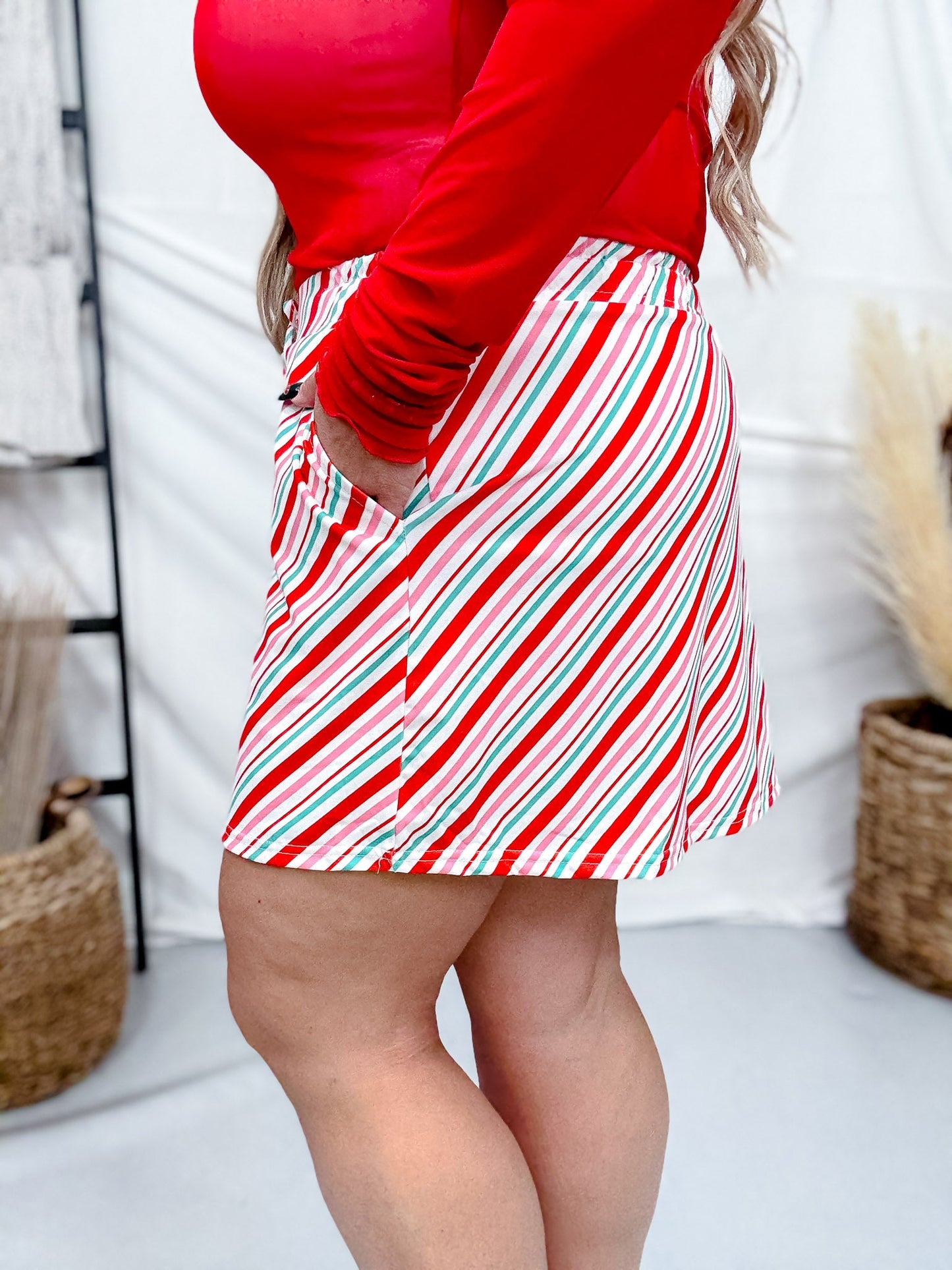 Candy Cane Striped Skort - Whiskey Skies - JESS LEA