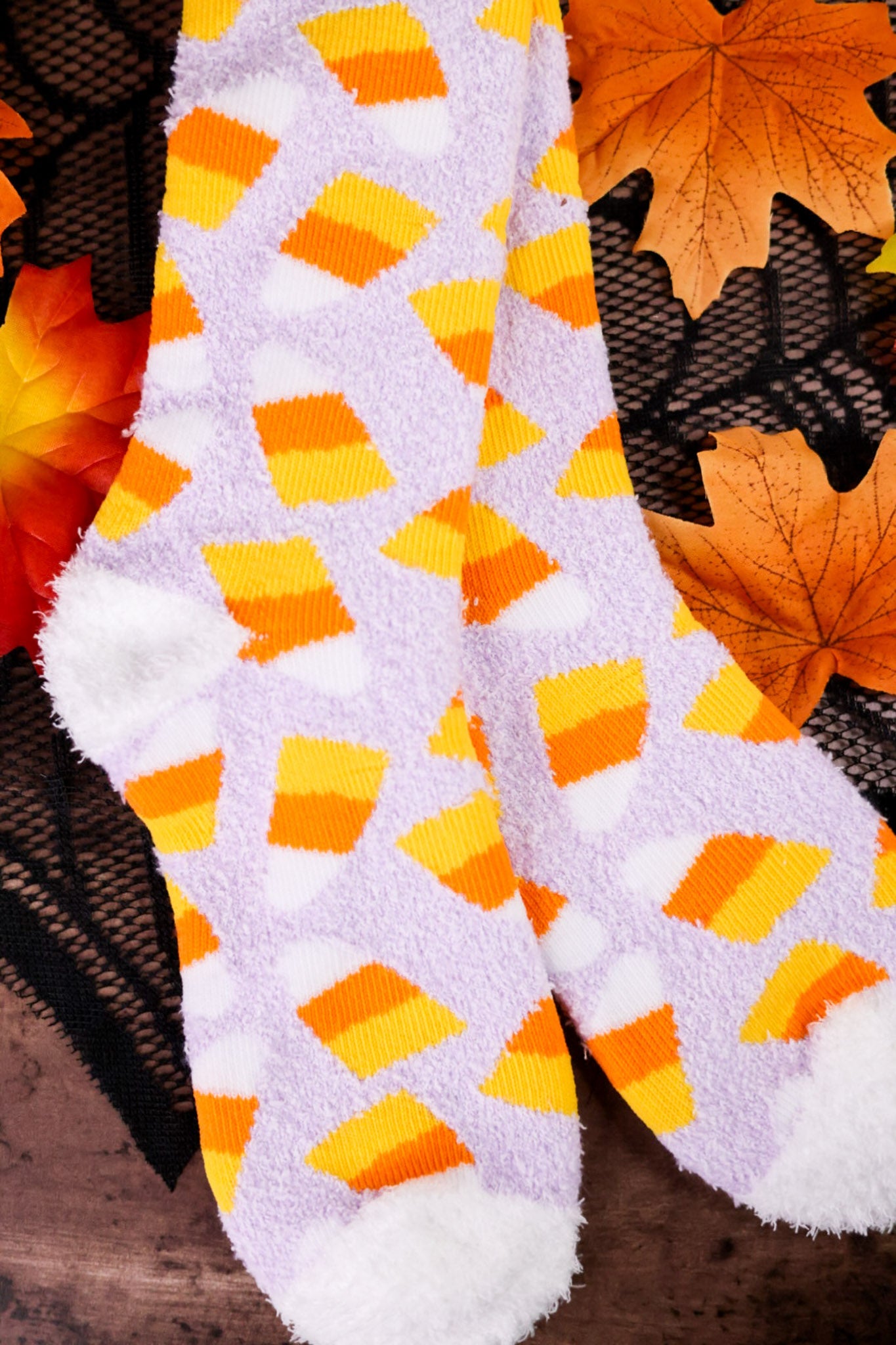 Candy Corn Fuzzy Crew Socks - Whiskey Skies - CRESCENT SOCK COMPANY