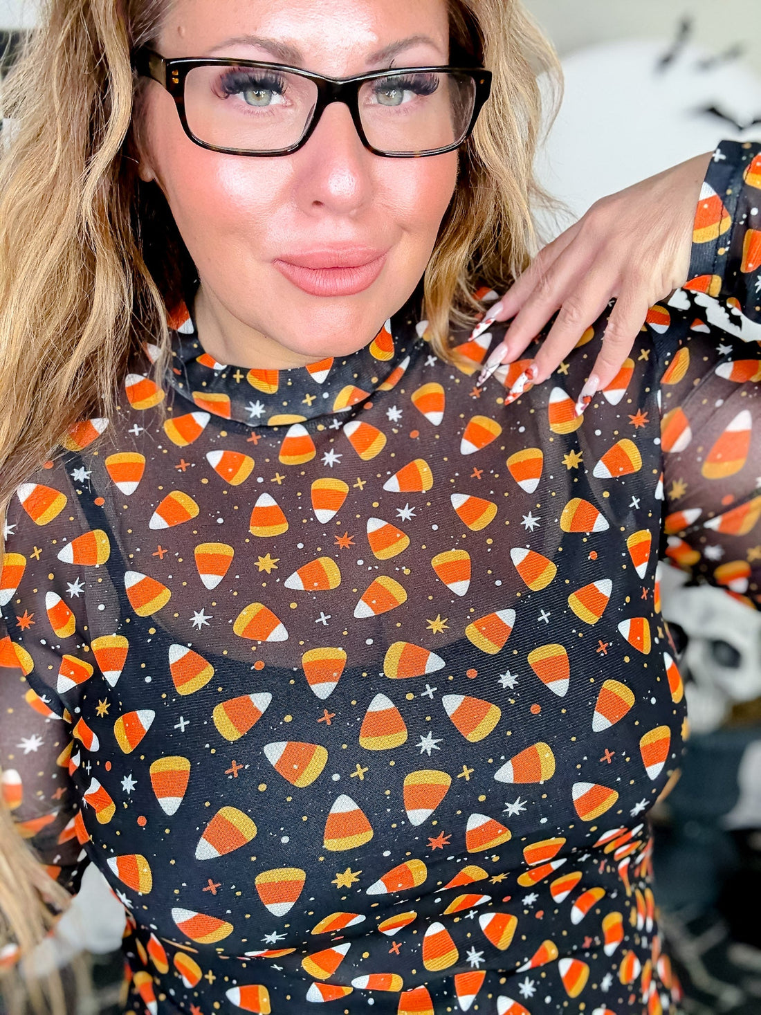 Candy Corn Long Sleeve Mesh Top - Whiskey Skies - STERLING KREEK