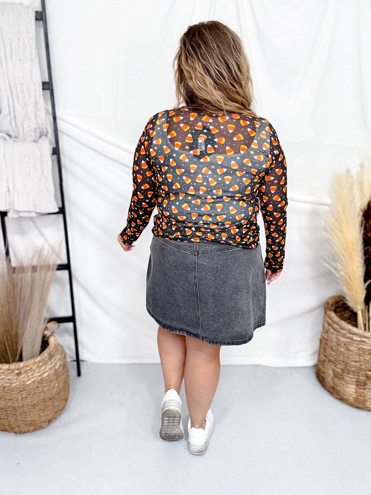 Candy Corn Long Sleeve Mesh Top - Whiskey Skies - STERLING KREEK