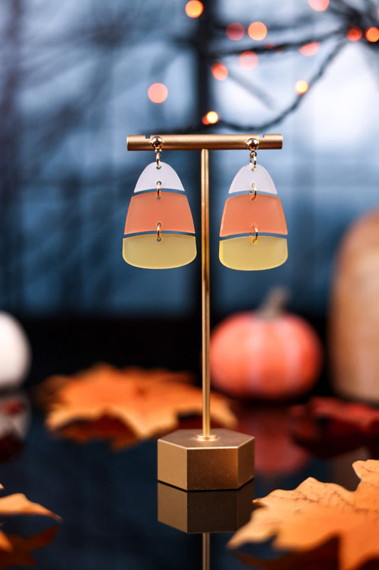 Candy Corn Matte Acrylic Dangle Earrings - Whiskey Skies - DOOHICKIES