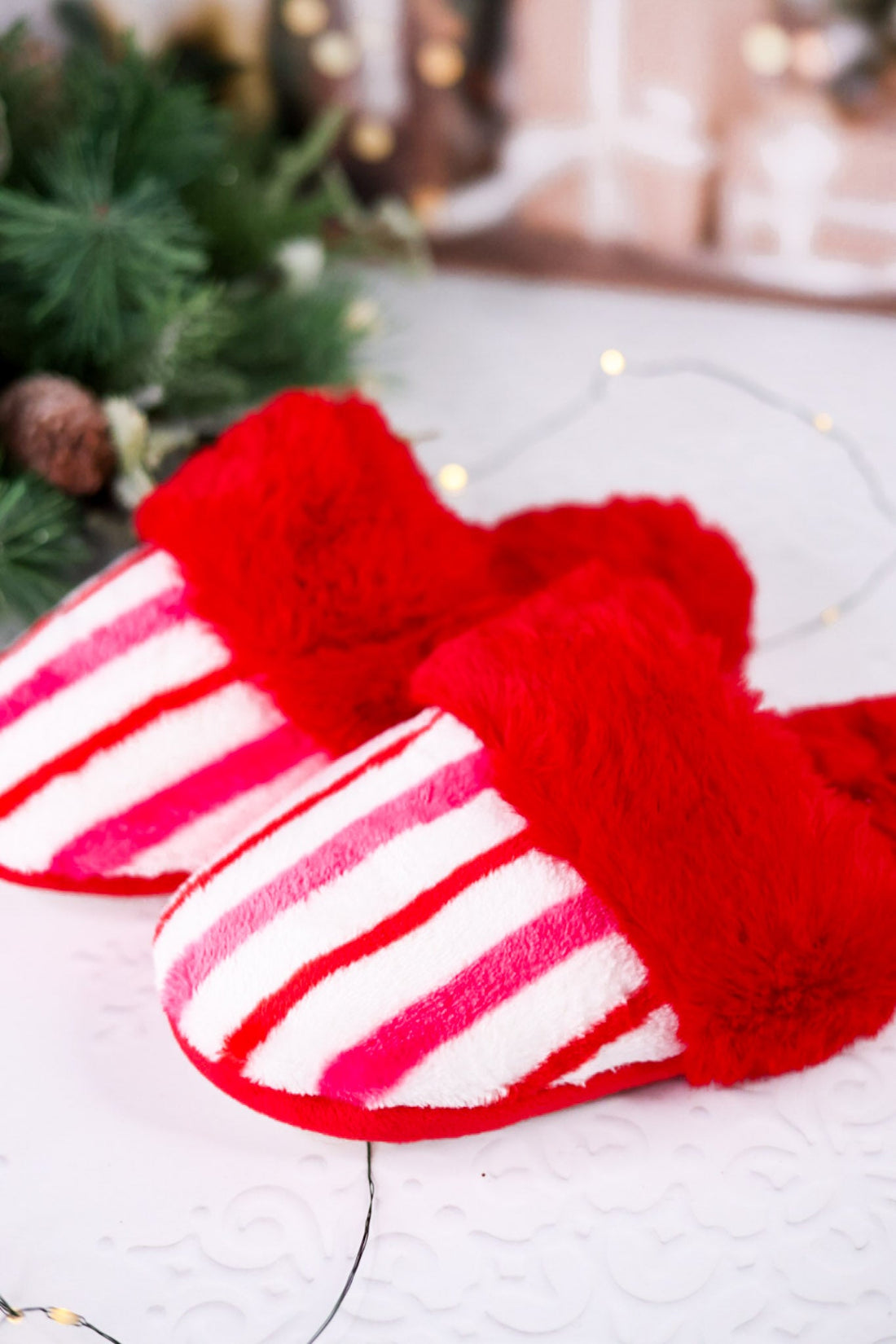 Candy Stripe Slippers - Whiskey Skies - SHIRALEAH