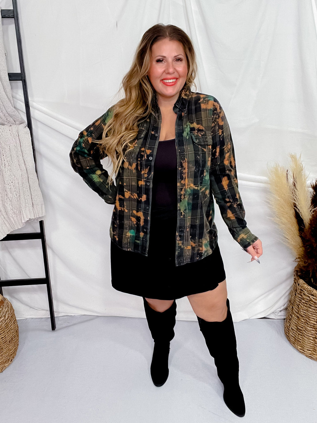 Can't Be Tamed Hand Dyed W/ Handmade Patch - Whiskey Skies - JANA'S FLANNELS