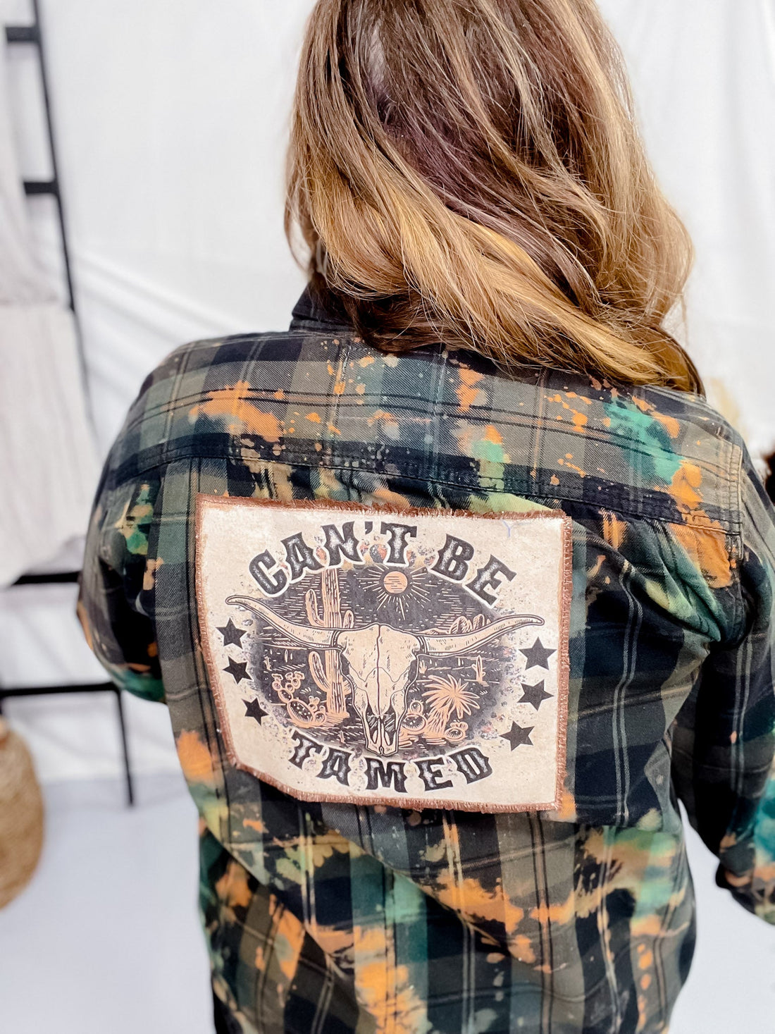 Can't Be Tamed Hand Dyed W/ Handmade Patch - Whiskey Skies - JANA'S FLANNELS