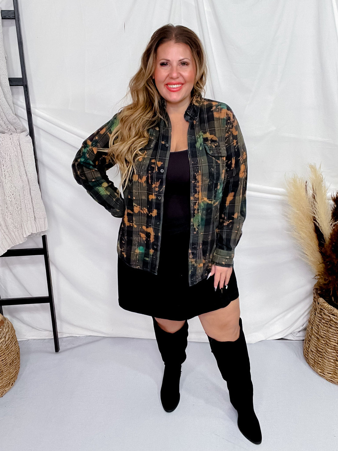 Can't Be Tamed Hand Dyed W/ Handmade Patch - Whiskey Skies - JANA'S FLANNELS