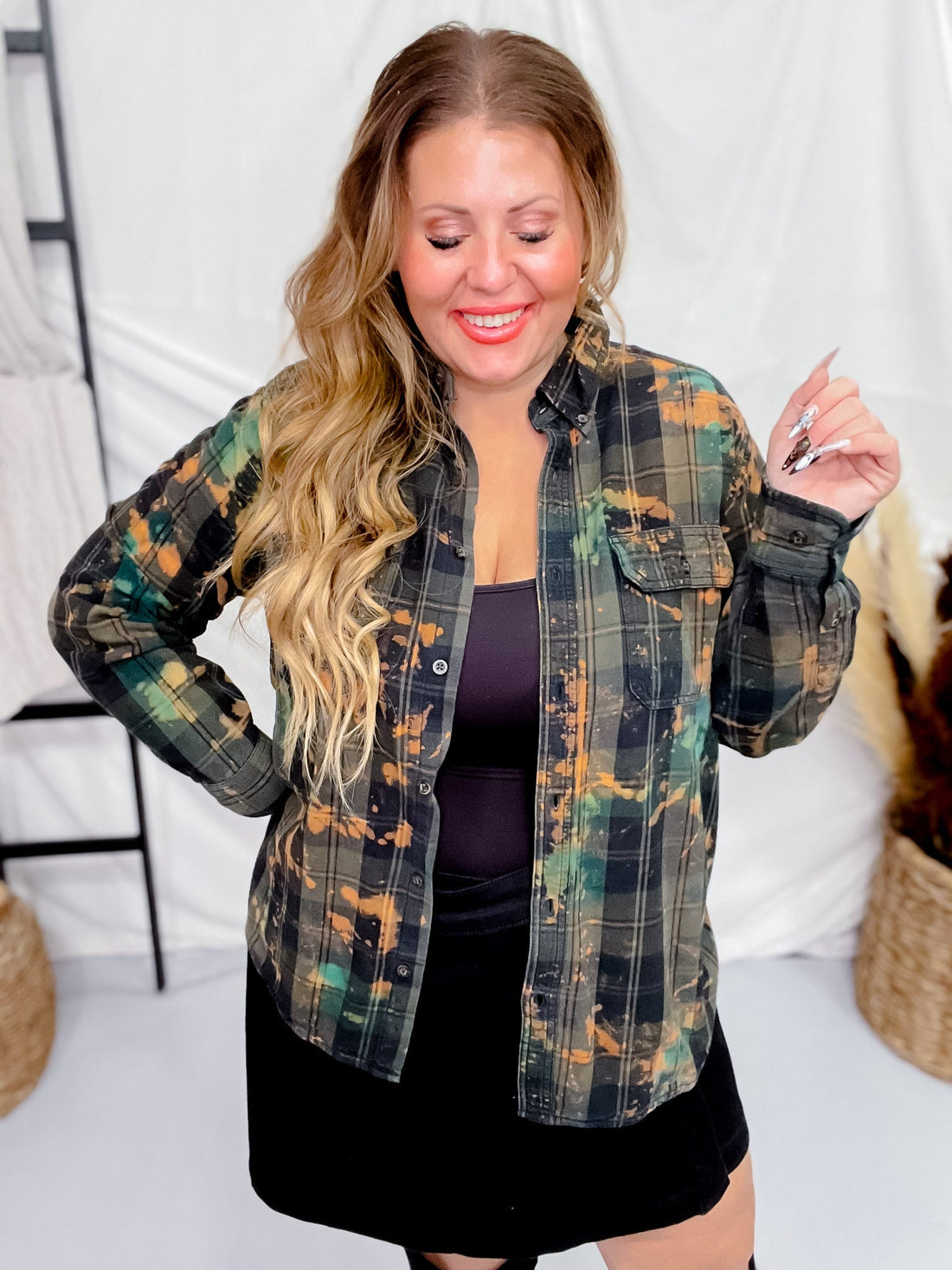 Can't Be Tamed Hand Dyed W/ Handmade Patch - Whiskey Skies - JANA'S FLANNELS