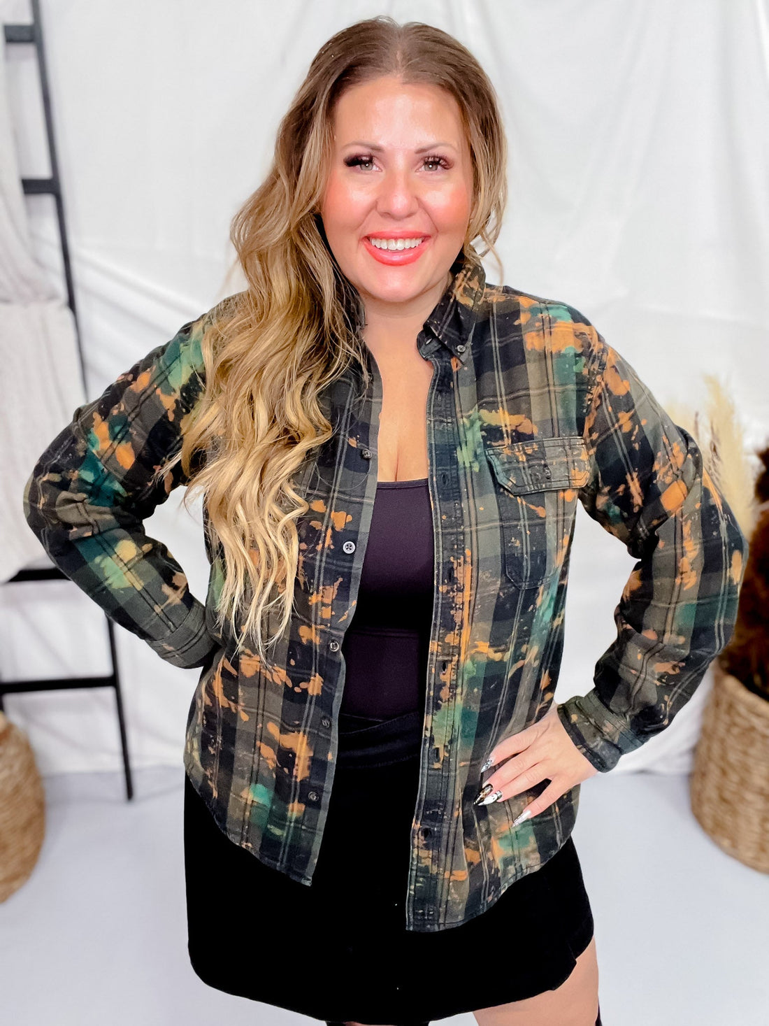 Can't Be Tamed Hand Dyed W/ Handmade Patch - Whiskey Skies - JANA'S FLANNELS