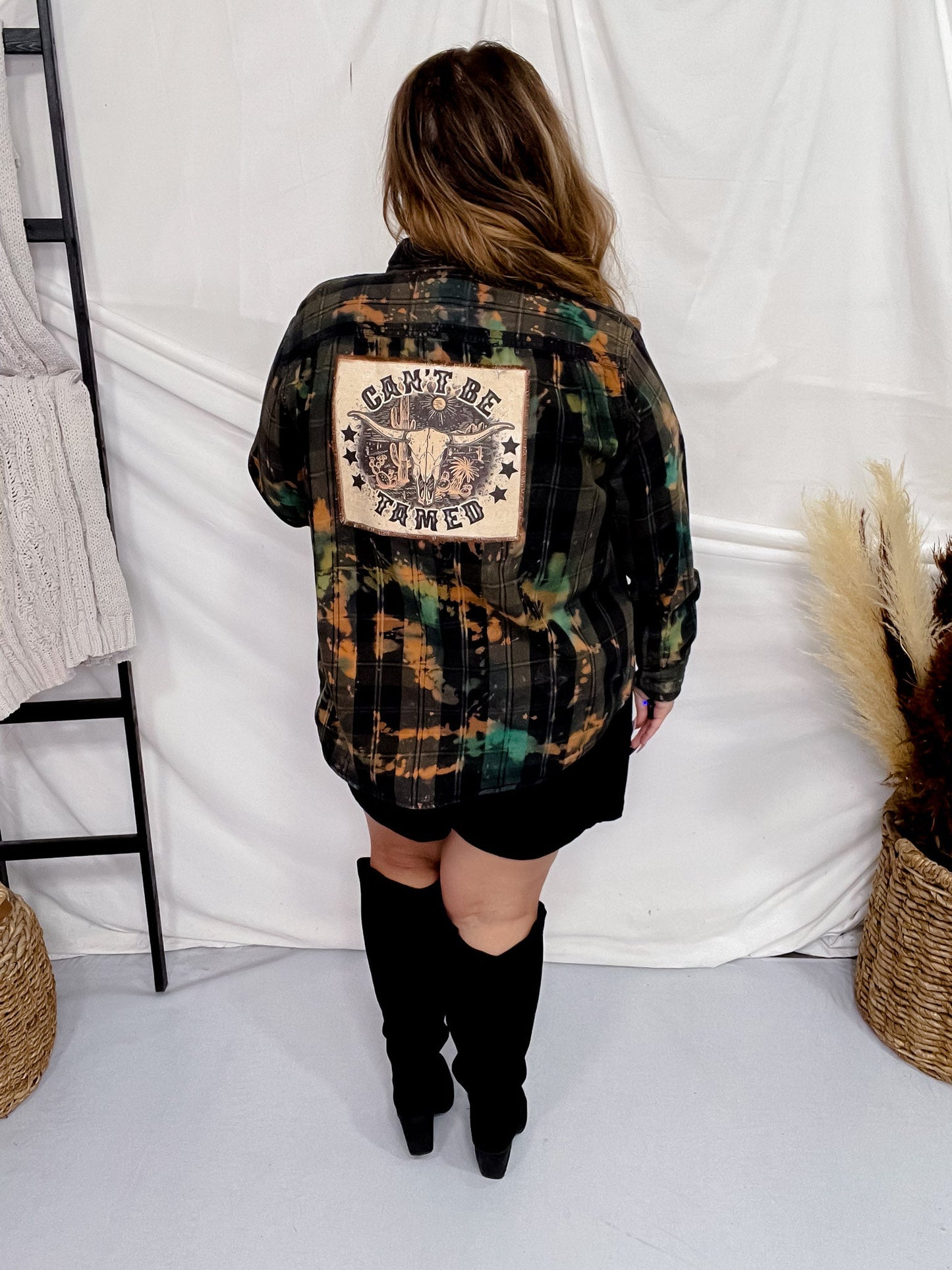 Can't Be Tamed Hand Dyed W/ Handmade Patch - Whiskey Skies - JANA'S FLANNELS