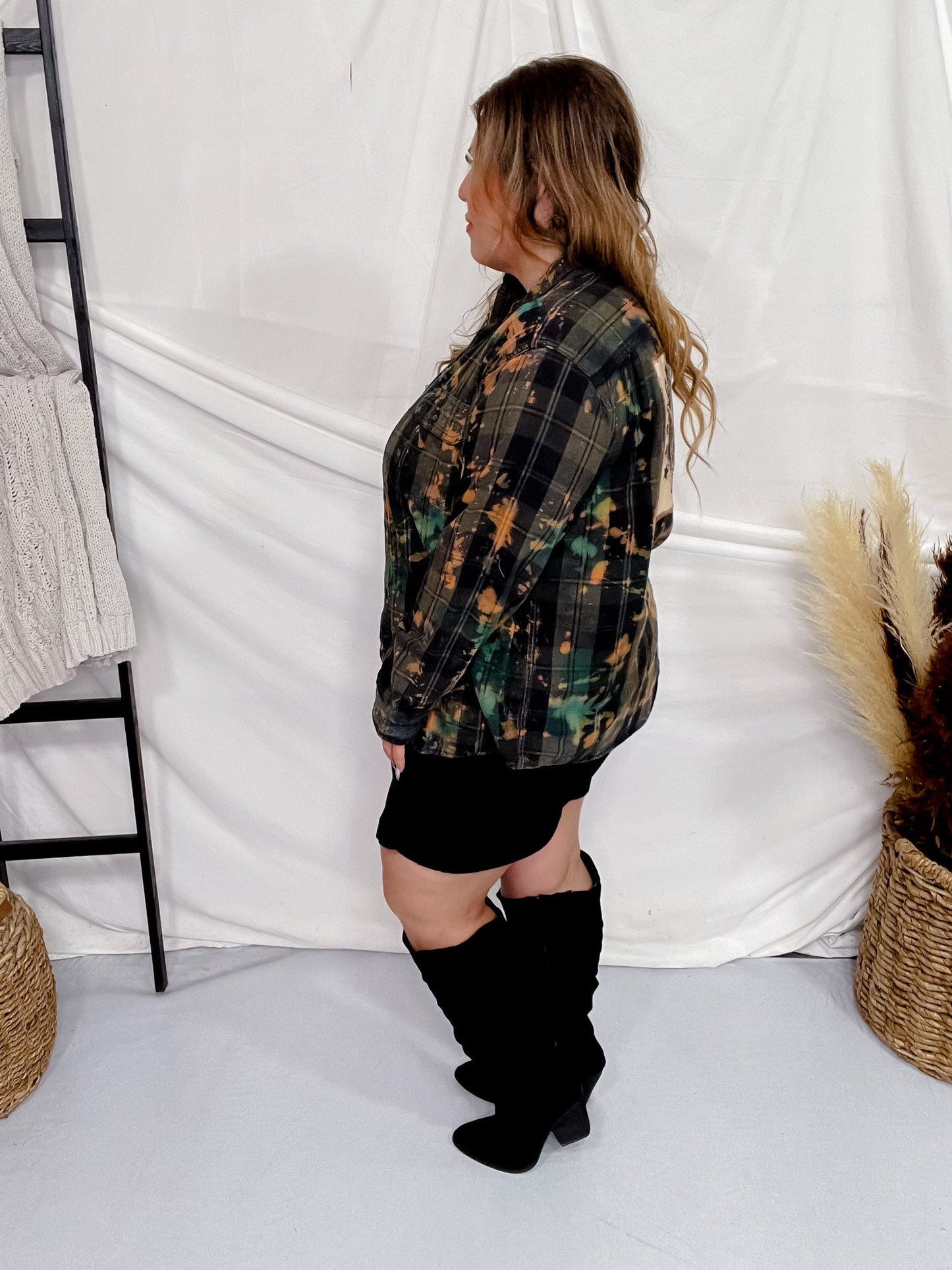 Can't Be Tamed Hand Dyed W/ Handmade Patch - Whiskey Skies - JANA'S FLANNELS