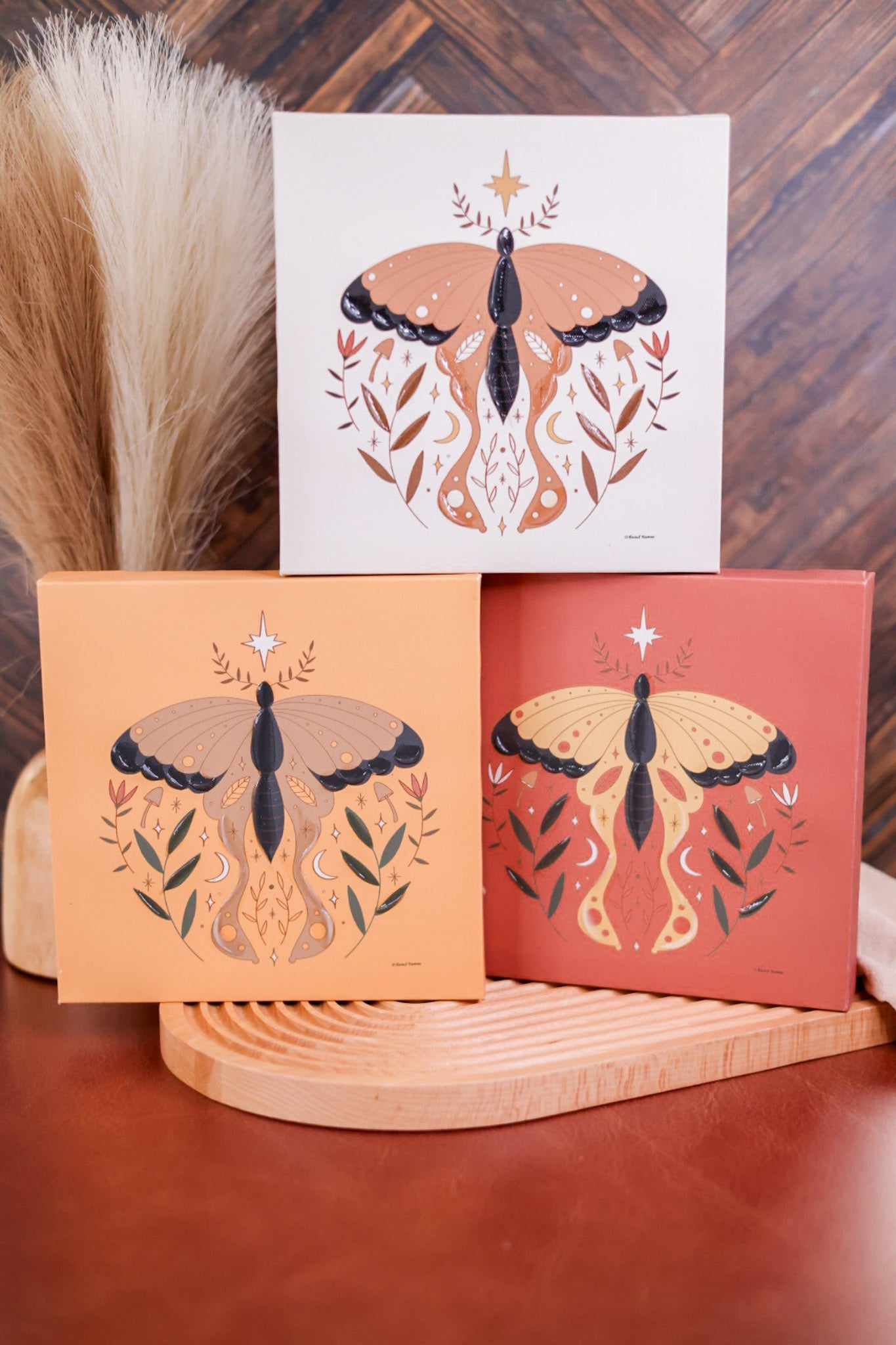 Canvas Wrapped Textured Moth Art Print (3 Colors) - Whiskey Skies - YOUNG'S INC