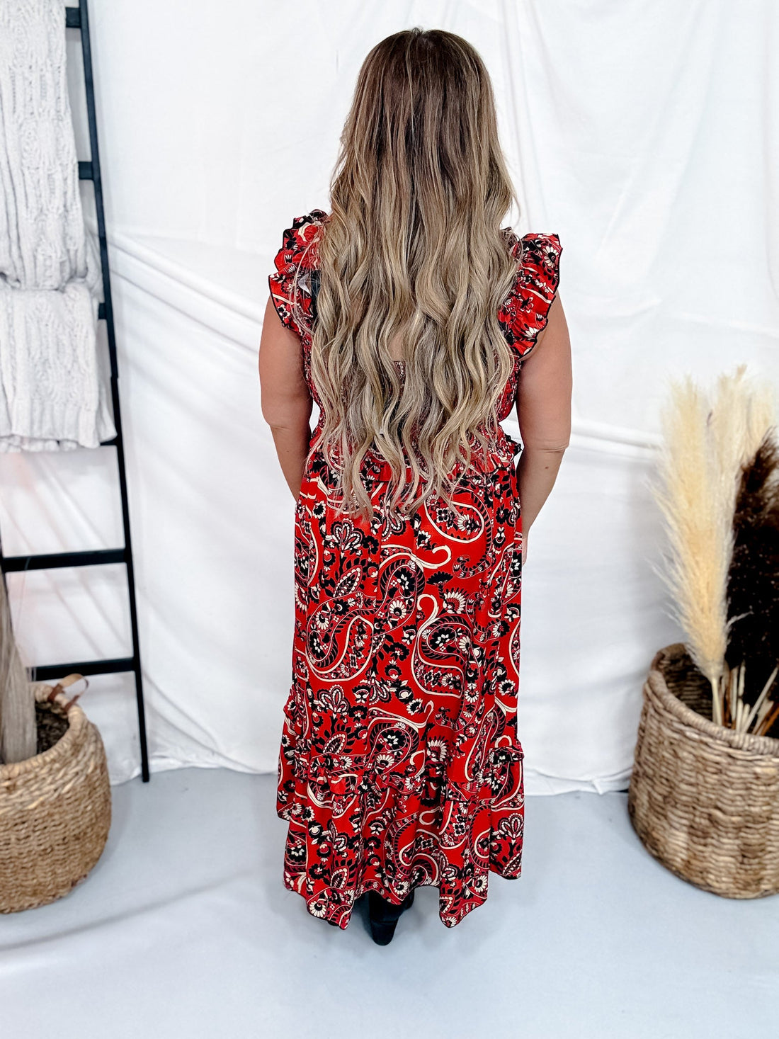 Canyon Paisley Midi Dress With Ruffled Cap Sleeves - Whiskey Skies - STERLING KREEK