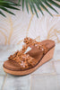 Caramel Wedge Sandals with Floral Straps - Whiskey Skies - CORKYS FOOTWEAR