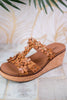 Caramel Wedge Sandals with Floral Straps - Whiskey Skies - CORKYS FOOTWEAR