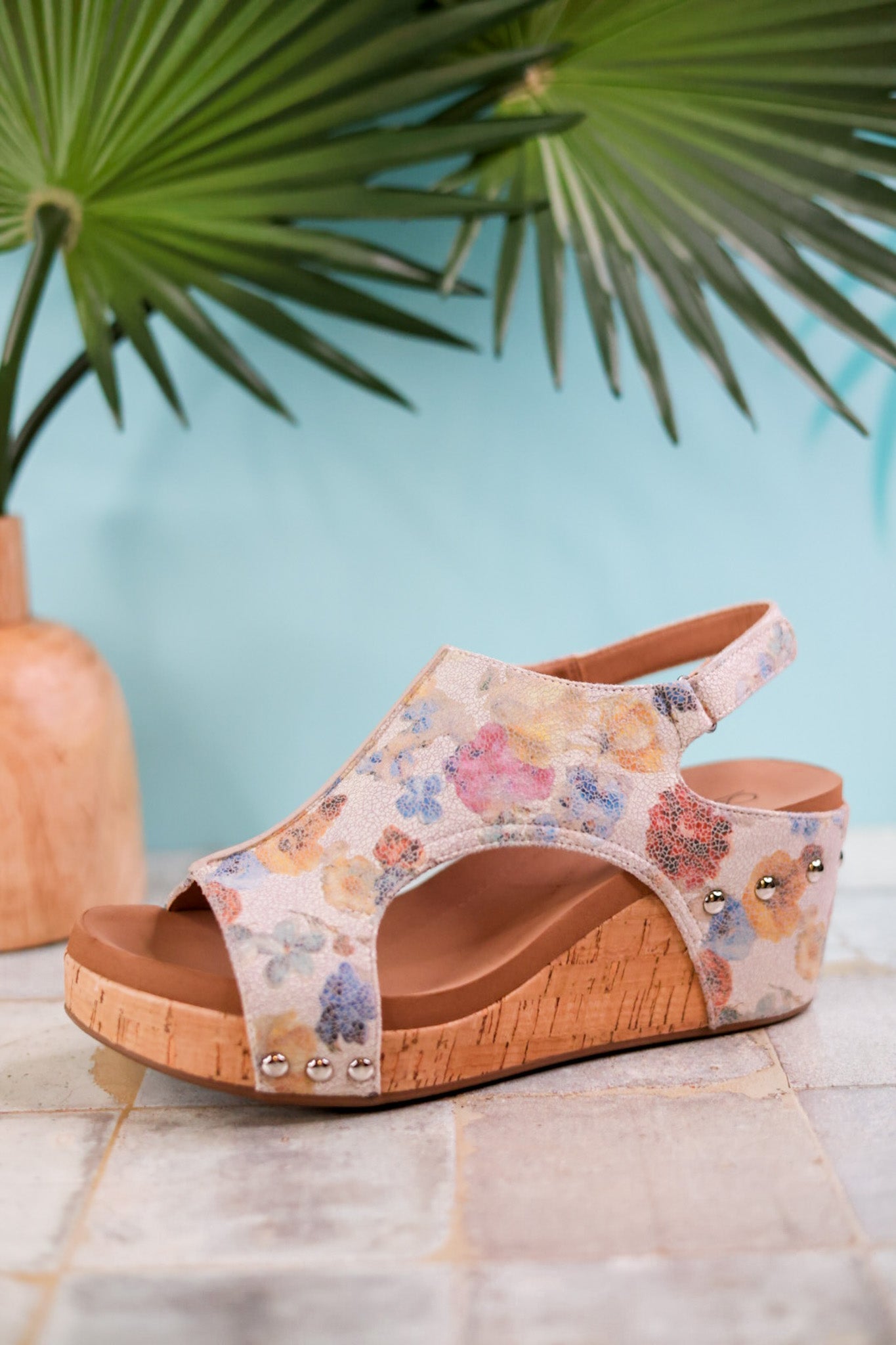 Carley Putty Washed Floral Wedges - Whiskey Skies - CORKYS FOOTWEAR