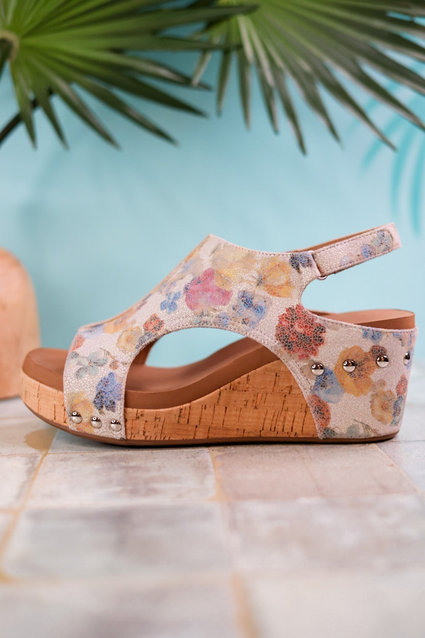 Carley Putty Washed Floral Wedges - Whiskey Skies - CORKYS FOOTWEAR