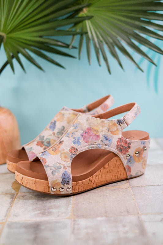 Carley Putty Washed Floral Wedges - Whiskey Skies - CORKYS FOOTWEAR