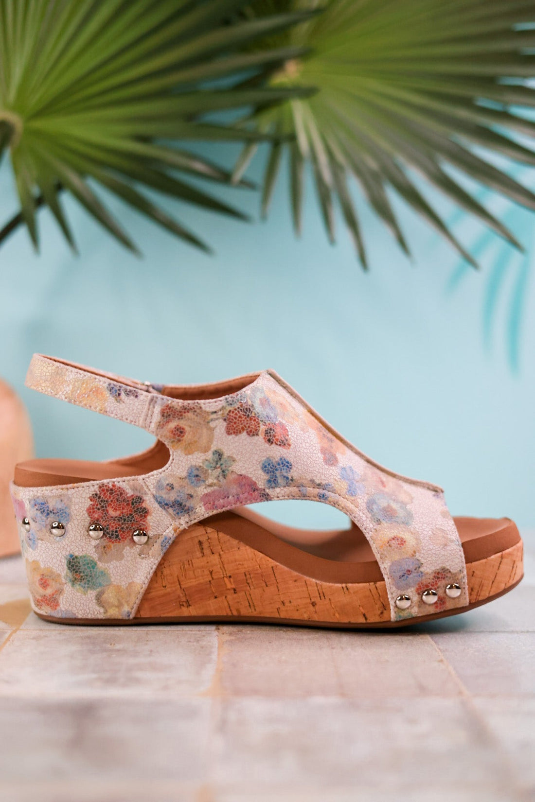 Carley Putty Washed Floral Wedges - Whiskey Skies - CORKYS FOOTWEAR