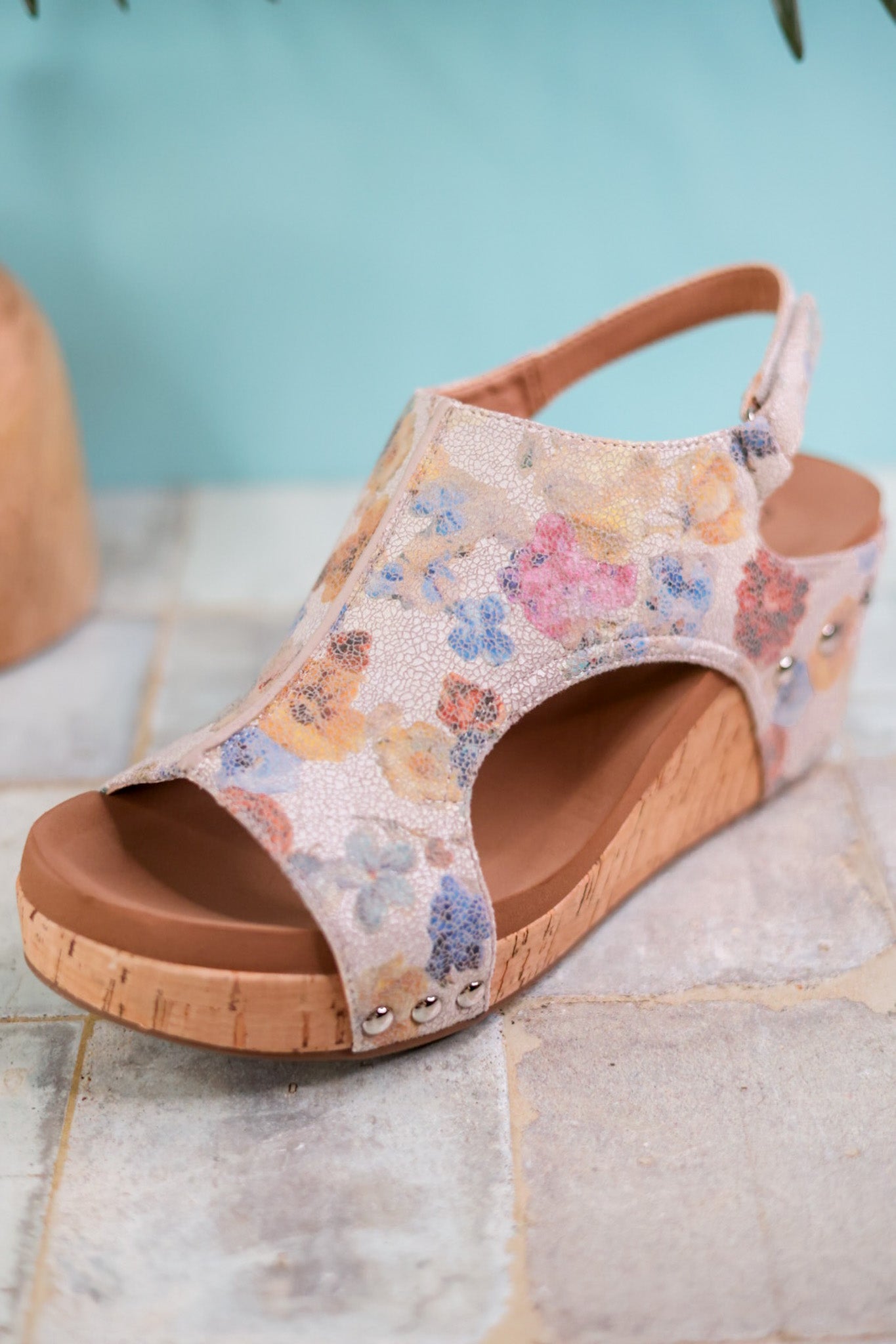 Carley Putty Washed Floral Wedges - Whiskey Skies - CORKYS FOOTWEAR