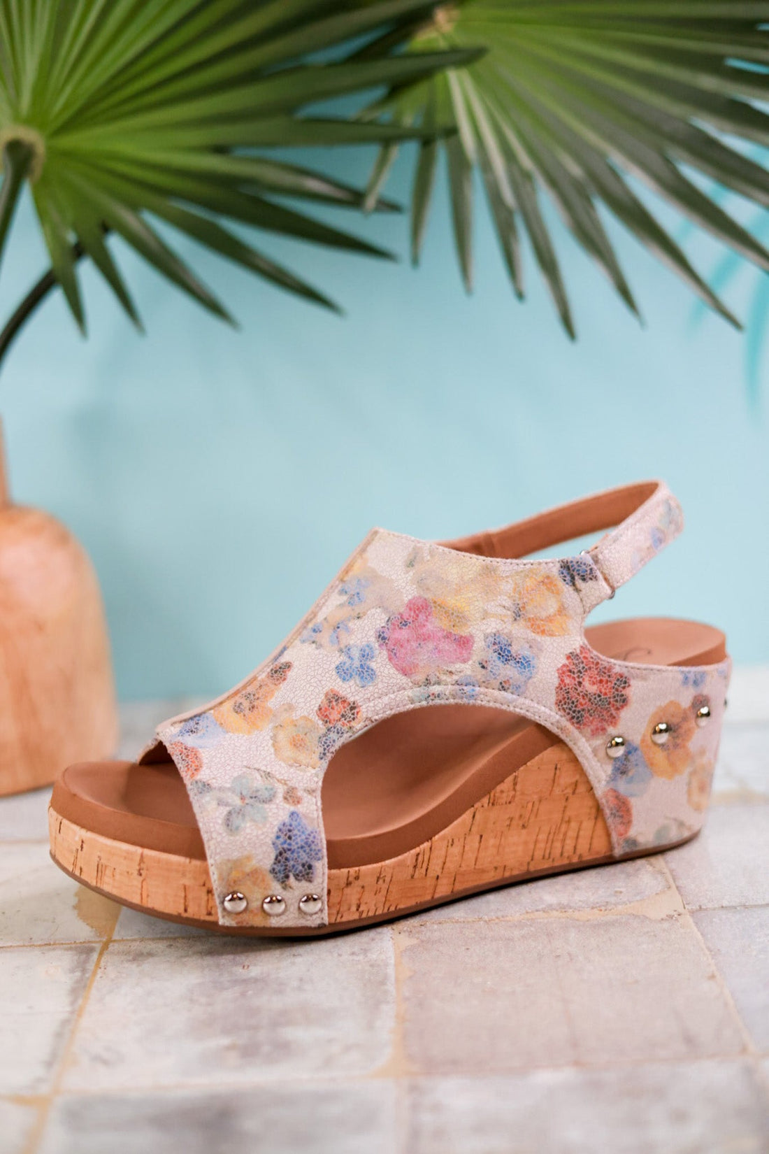 Carley Putty Washed Floral Wedges - Whiskey Skies - CORKYS FOOTWEAR