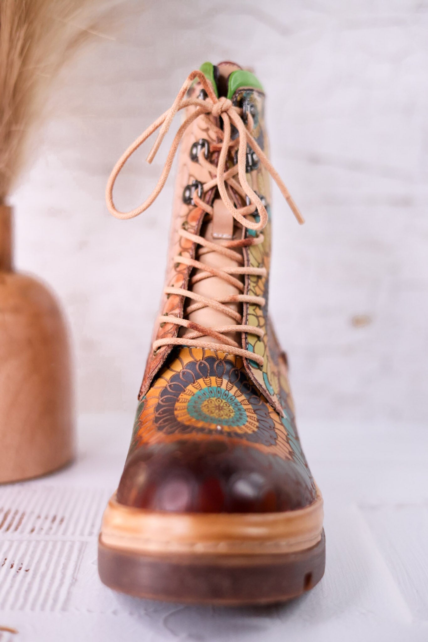 Carnivale Colorful Leather Boots With Platform Heel - Whiskey Skies - SPRING FOOTWEAR