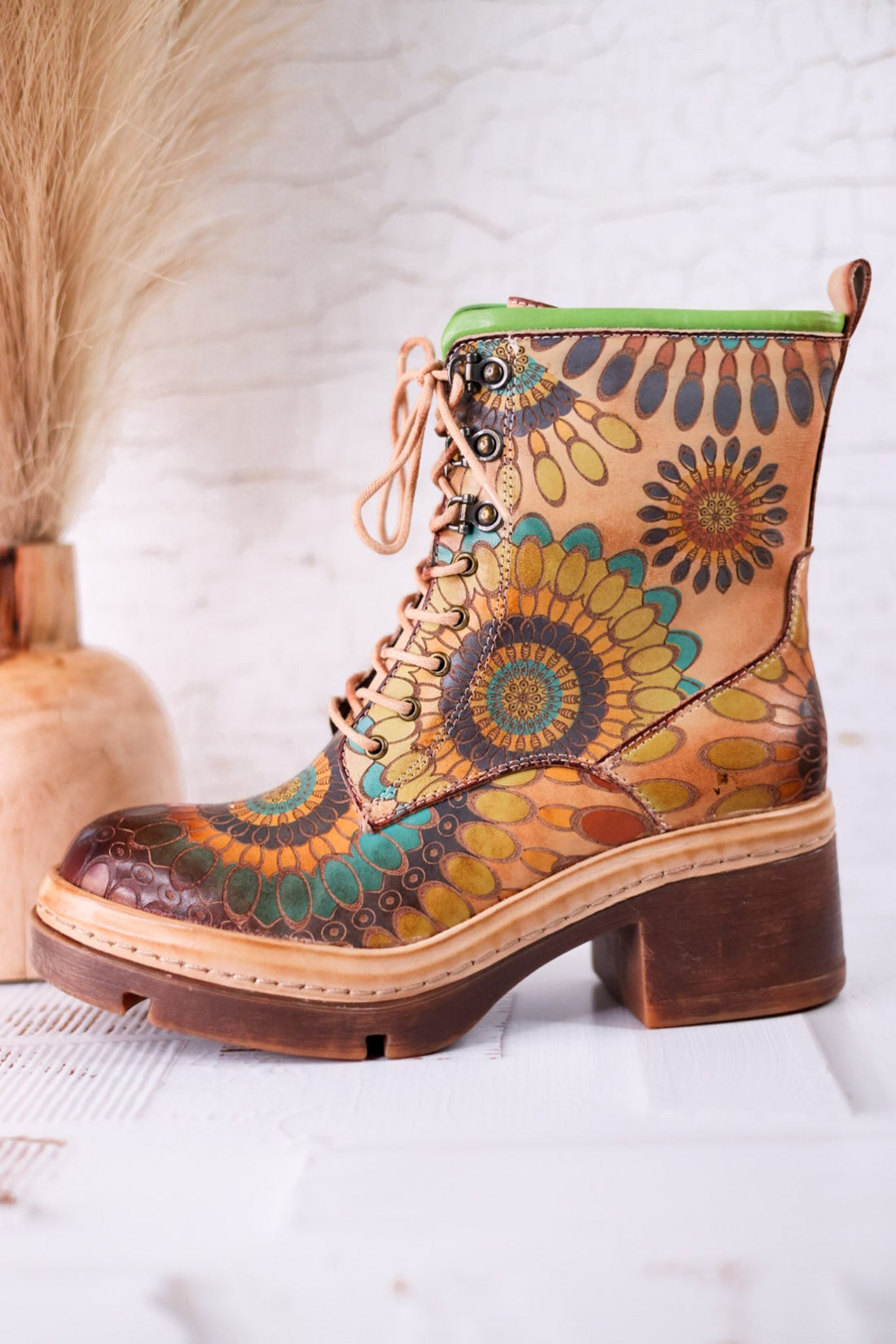 Carnivale Colorful Leather Boots With Platform Heel - Whiskey Skies - SPRING FOOTWEAR
