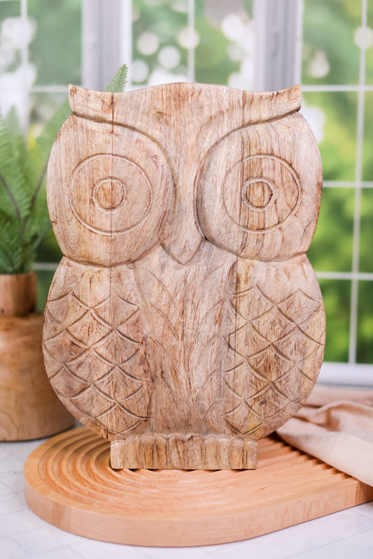 Carved Mango Wood Owl - Whiskey Skies - YOUNG'S INC
