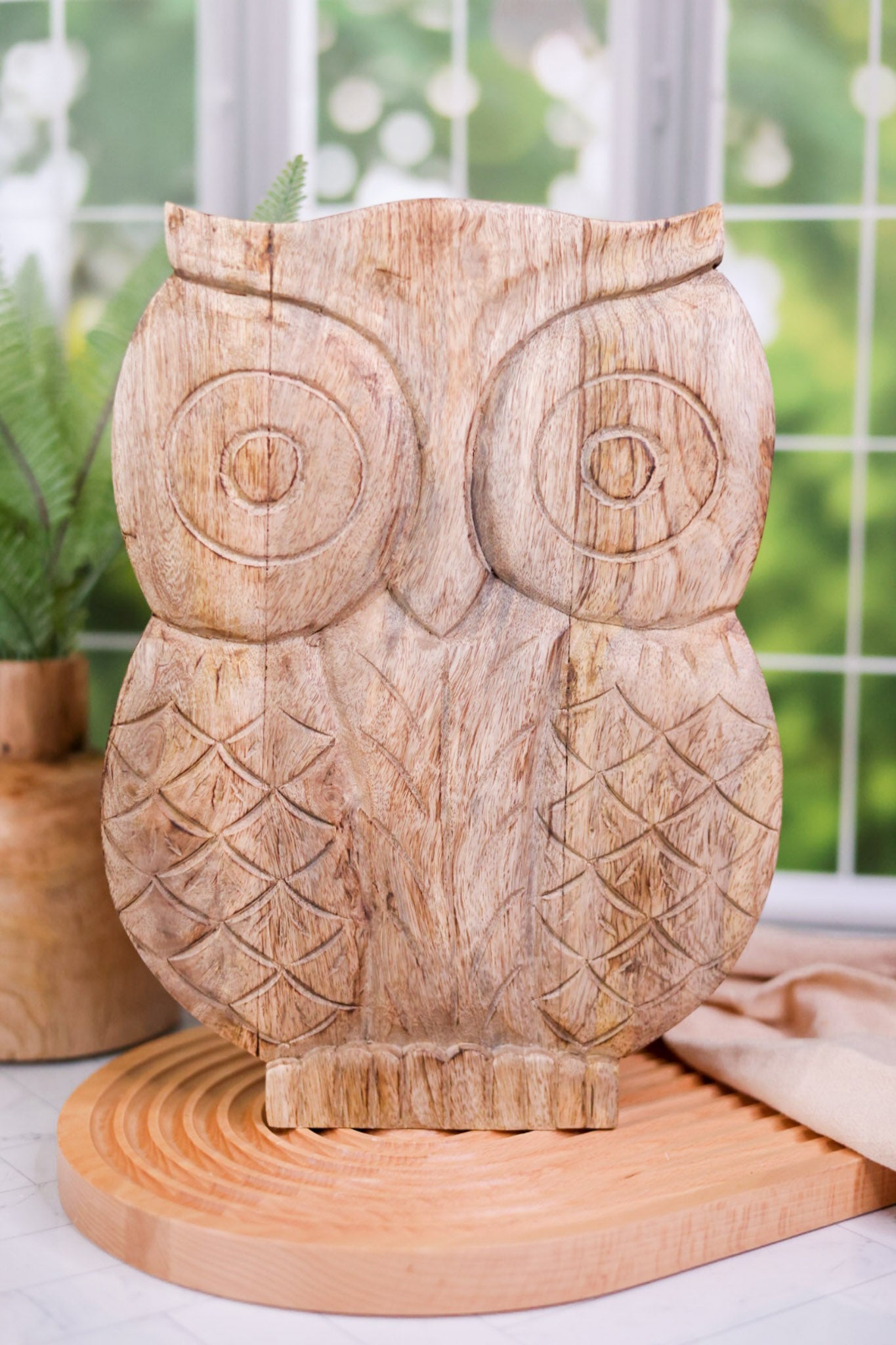 Carved Mango Wood Owl - Whiskey Skies - YOUNG'S INC
