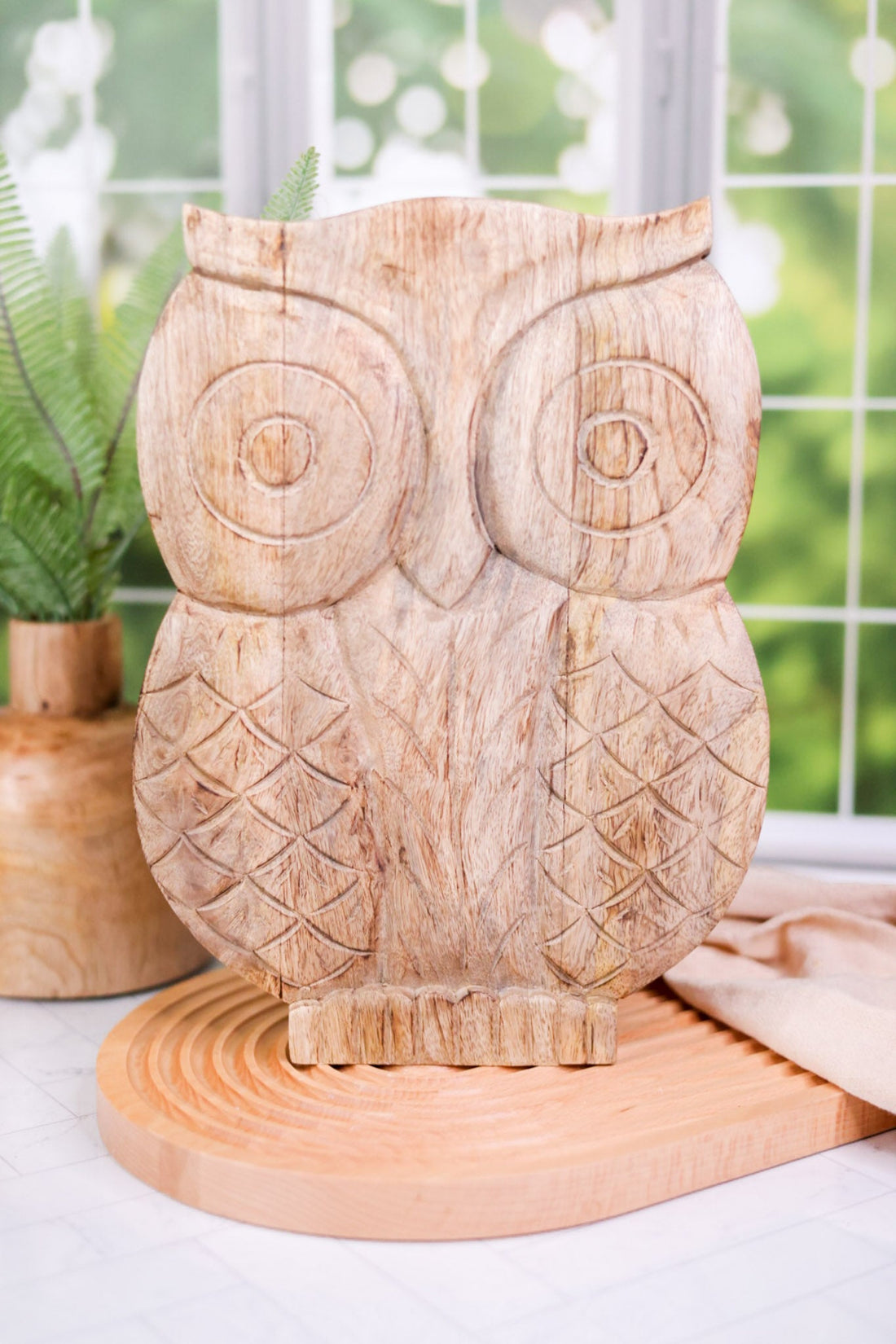 Carved Mango Wood Owl - Whiskey Skies - YOUNG'S INC