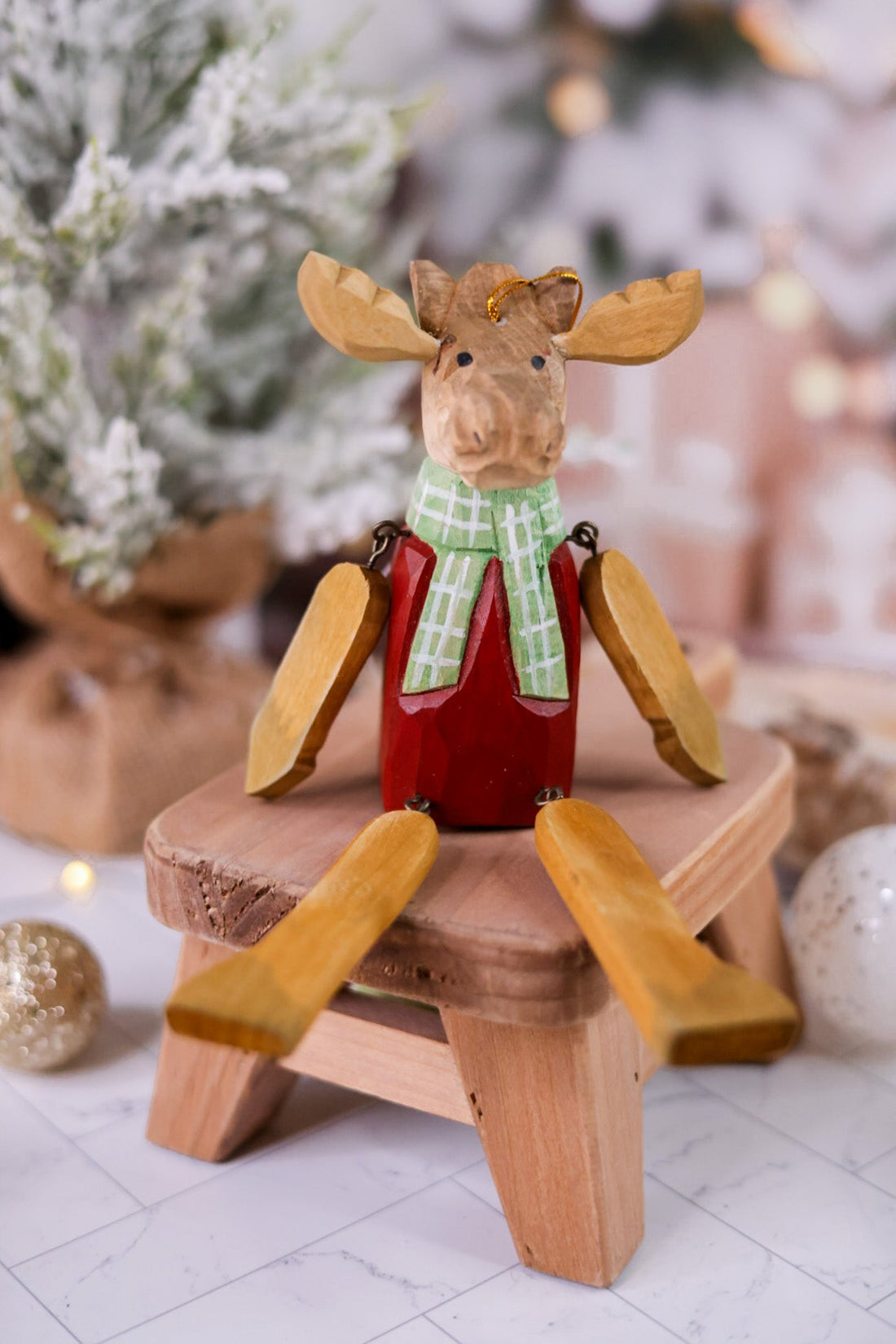 Carved Wooden Moose Ornament - Whiskey Skies - MELROSE INTL