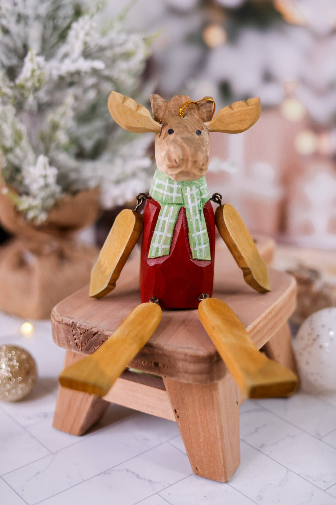 Carved Wooden Moose Ornament - Whiskey Skies - MELROSE INTL