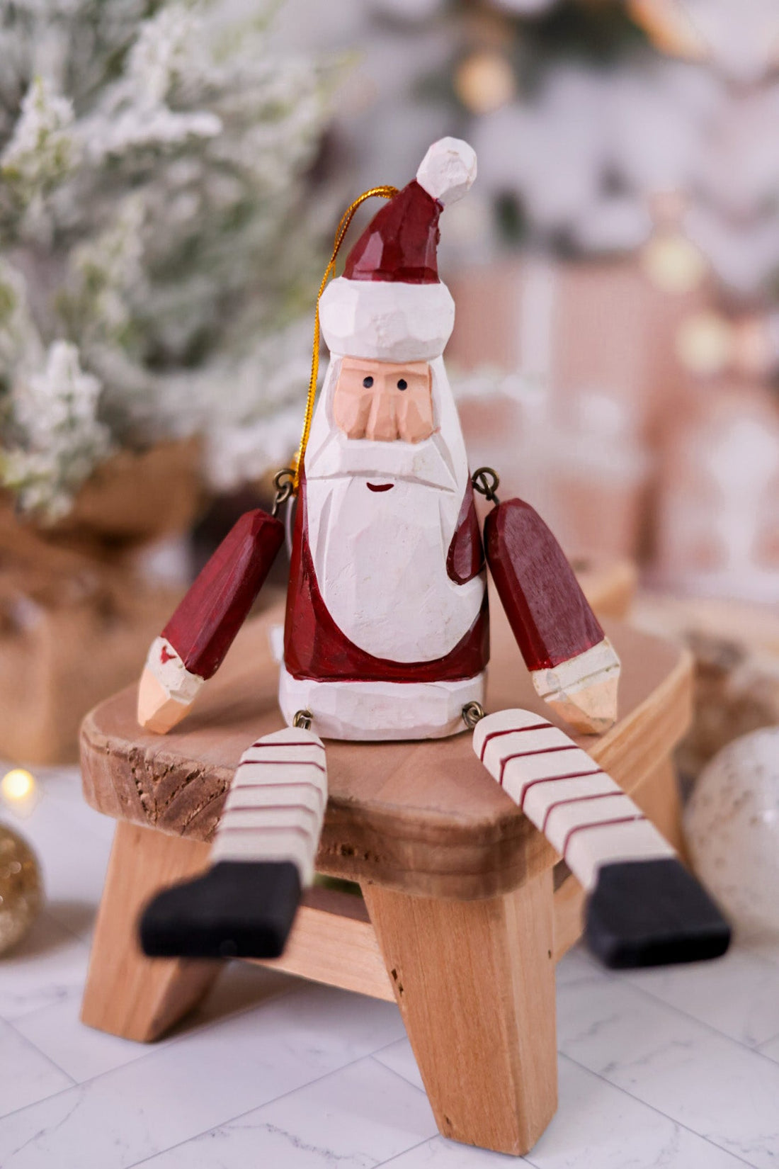 Carved Wooden Santa Claus Ornament - Whiskey Skies - MELROSE INTL