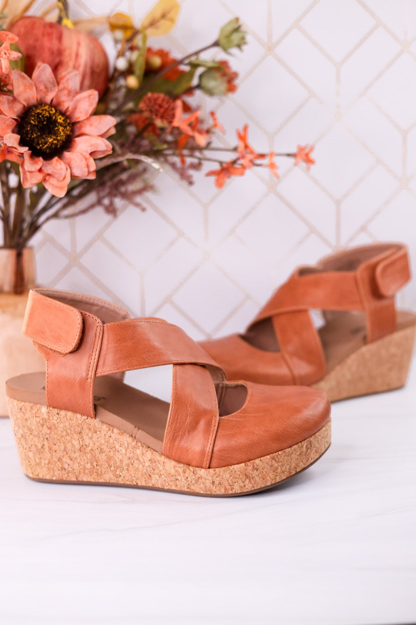 Case Closed Cognac Wedges - Whiskey Skies - CORKYS FOOTWEAR