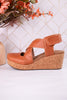Case Closed Cognac Wedges - Whiskey Skies - CORKYS FOOTWEAR