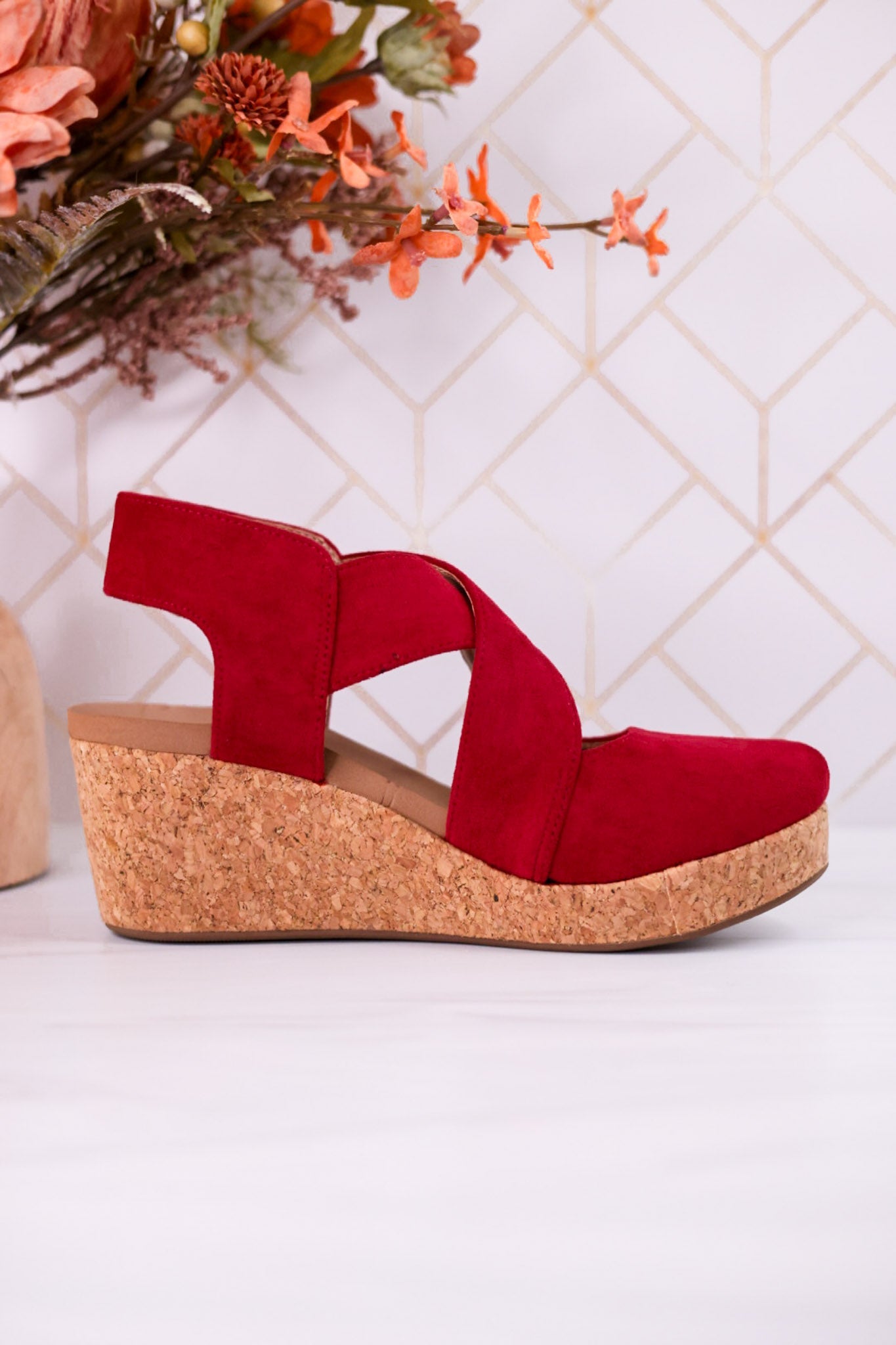 Case Closed Dark Red Wedges - Whiskey Skies - CORKYS FOOTWEAR