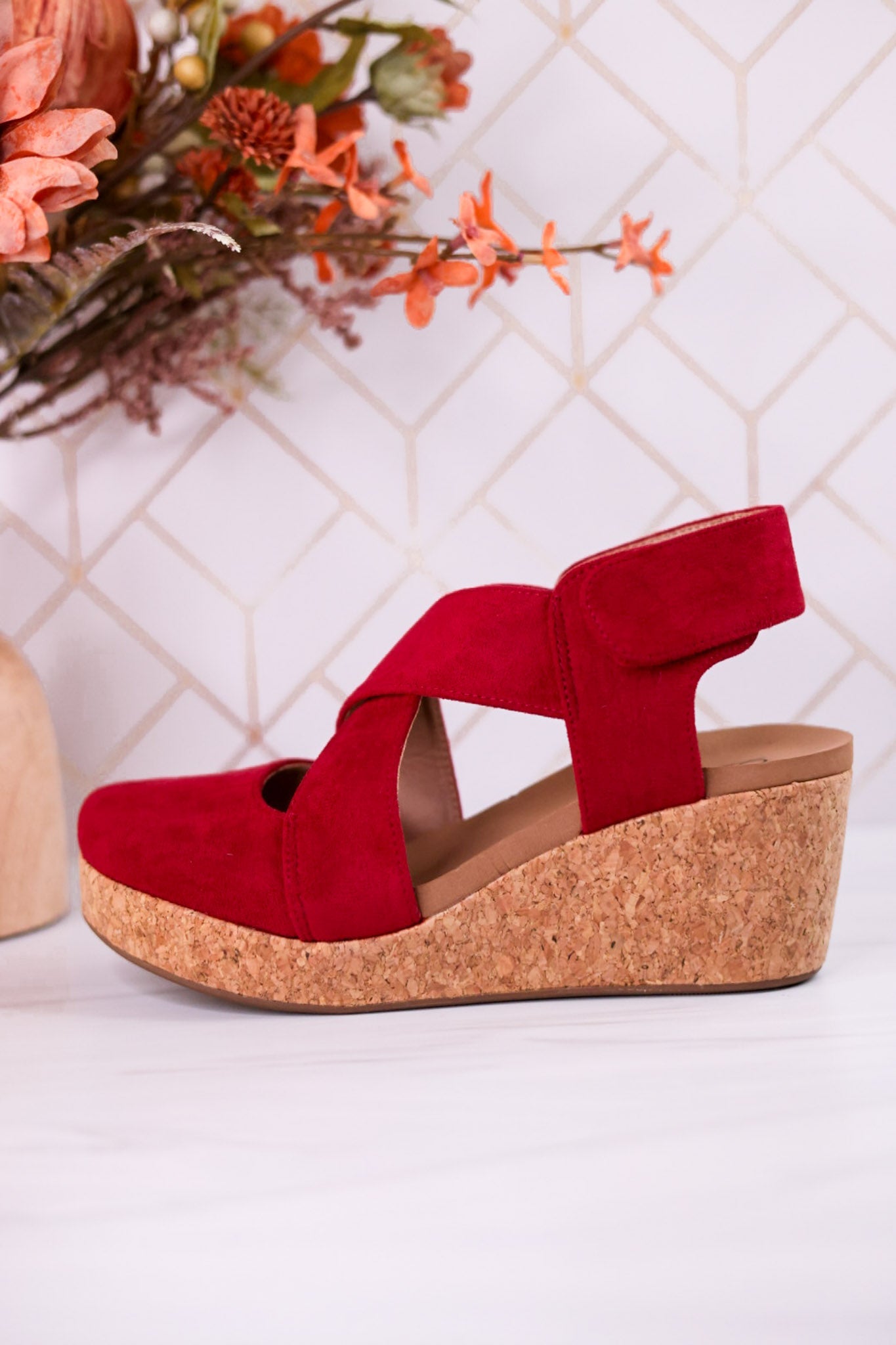 Case Closed Dark Red Wedges - Whiskey Skies - CORKYS FOOTWEAR