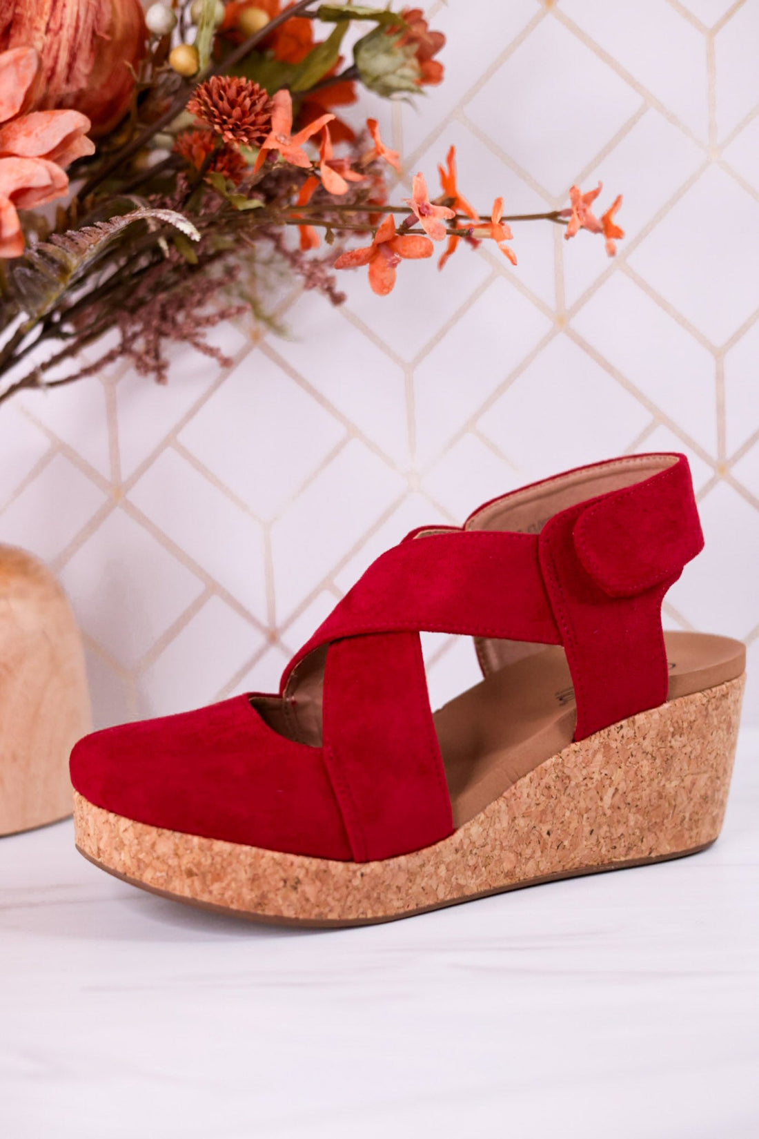 Case Closed Dark Red Wedges - Whiskey Skies - CORKYS FOOTWEAR