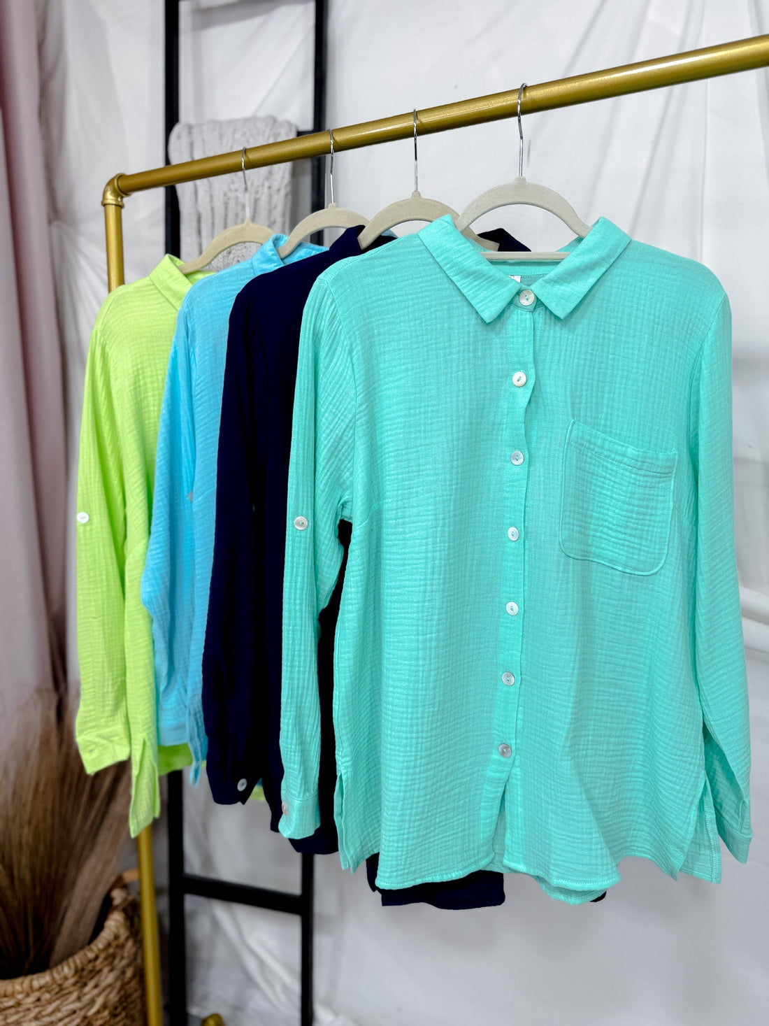 Celia Button Down Lightweight Long Sleeve Top (4 Colors) - Whiskey Skies - DEAR SCARLETT