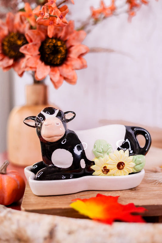 Ceramic Autumn Market Cow Butter Dish - Whiskey Skies - YOUNG'S INC